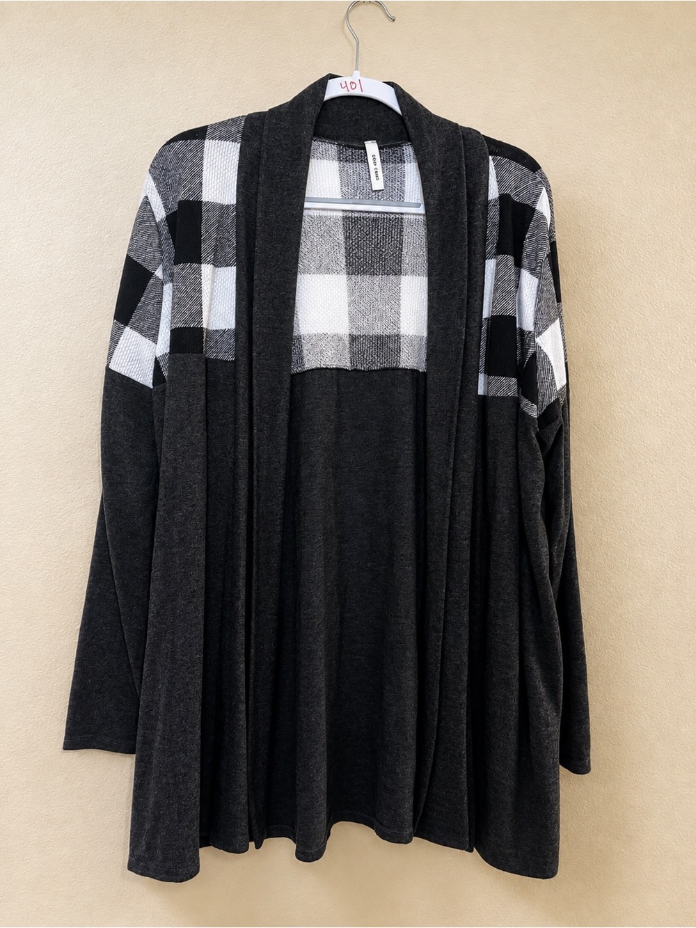 Women's Black Plaid Open-Front Cardigan Sweater